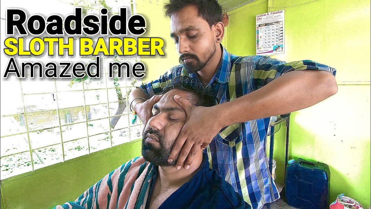 Roadside head massage with neck, ears cracks by Sloth barber.