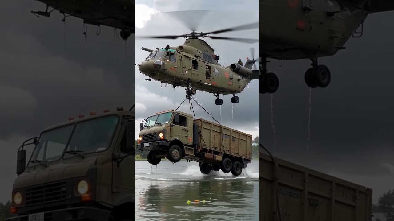Giant Massive Helicopter try to Lifting a Military Truck #automobile