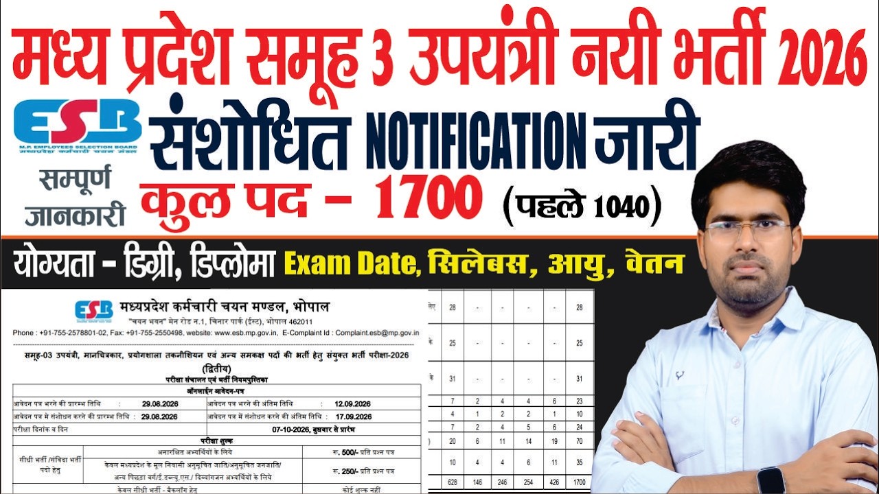 MPESB Group 3 भर्ती 2026 | 1700 पदों की भर्ती | Exam Date, Syllabus, Age, Salary | Notification Out