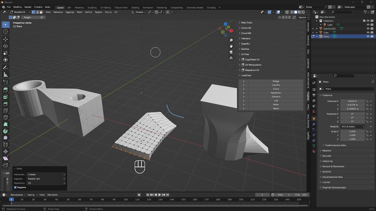 Videoguida - Strumenti per Modellazione , Loft, Bridge, Superfici Curve con Loop Tools in Blender