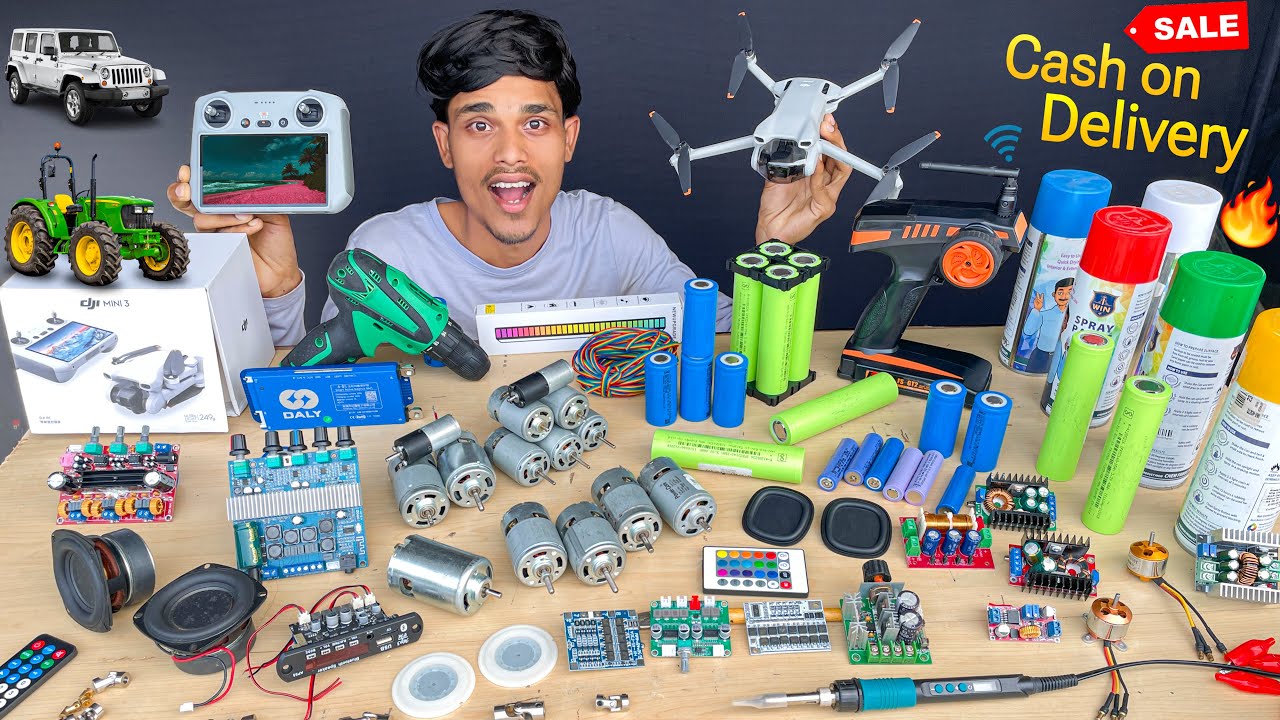 Half price में मिलेगा ￼Electronic Components Unboxing | DC motor, battery, speaker, DJI Drone