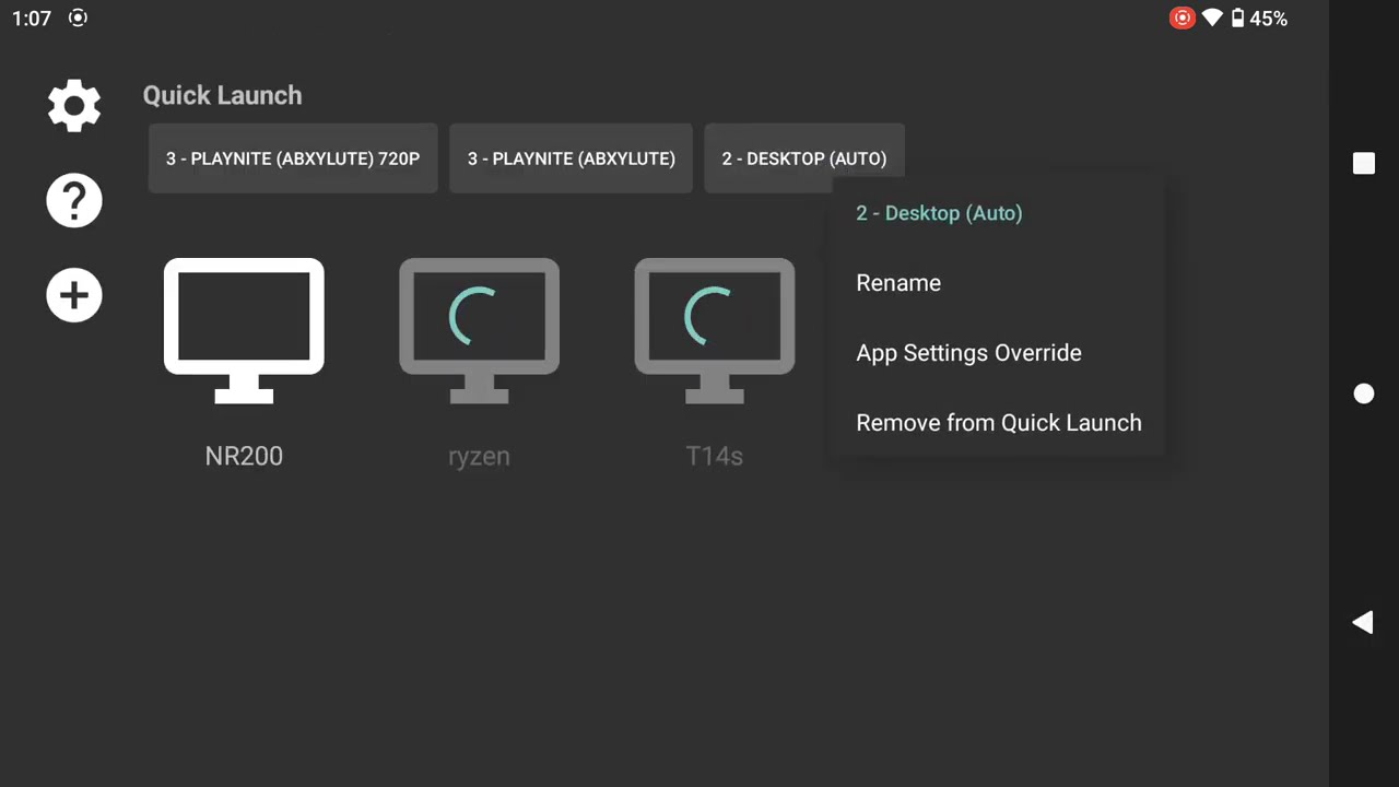 Quick Launch Apps in Moonlight Android