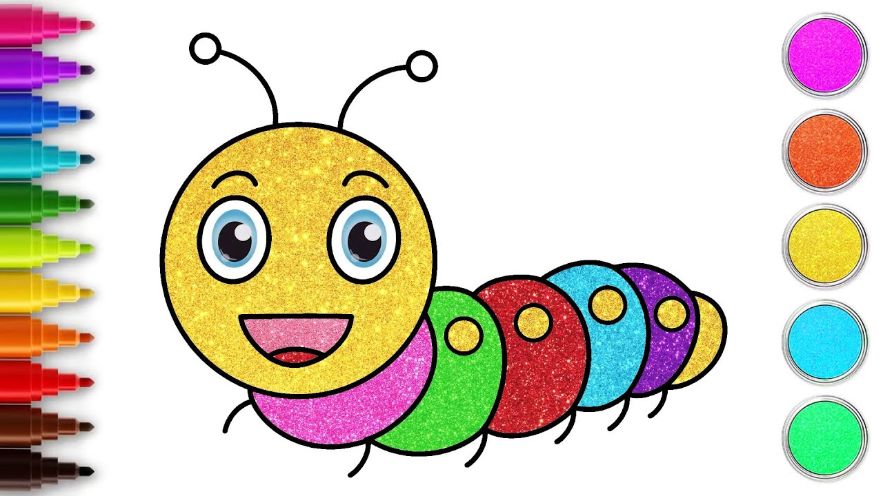 How to Draw CUTE Caterpillar 🐛| Easy Drawing And Coloring For Kids | Chiki Art | HooplaKidz How To