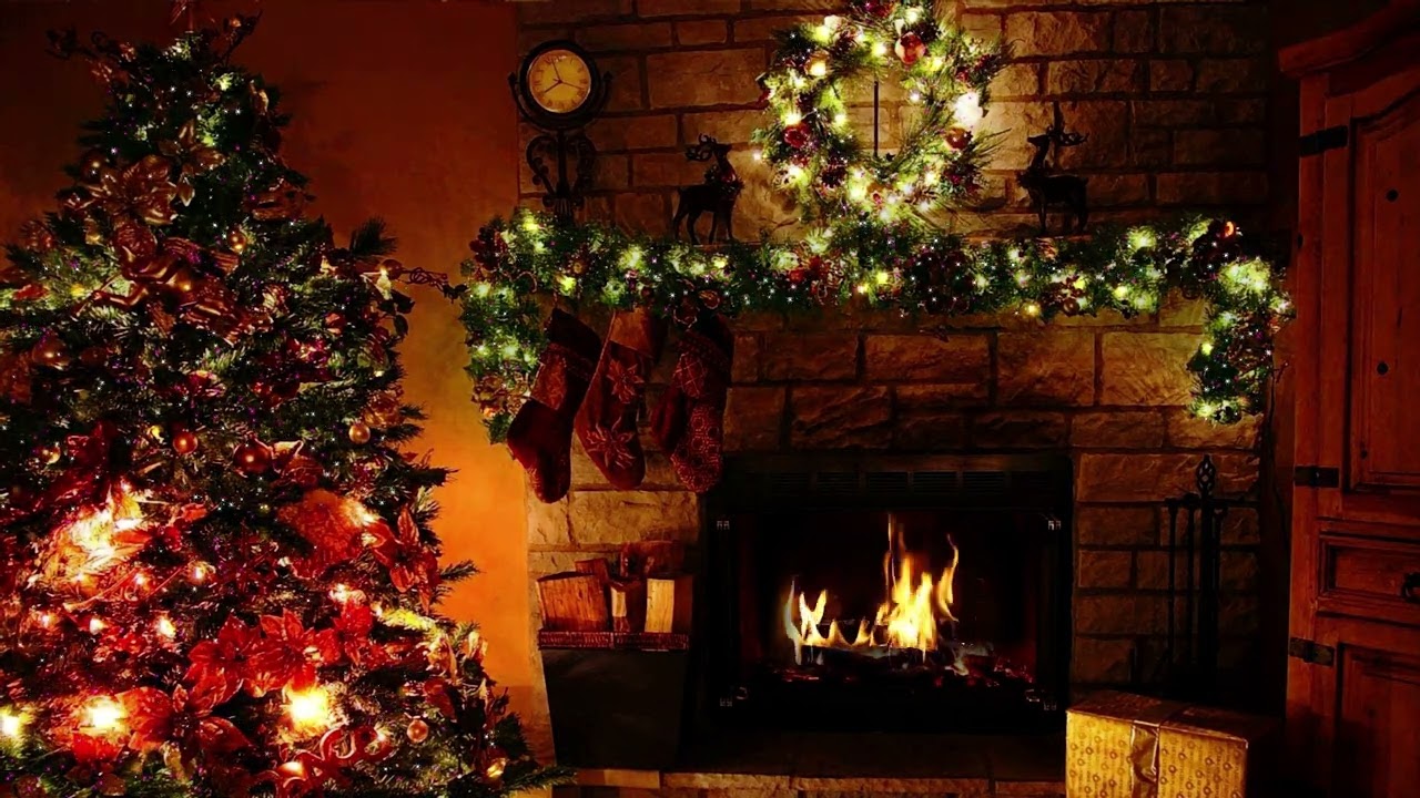 Christmas Holiday Crackling Fireplace view | 8 hour Video