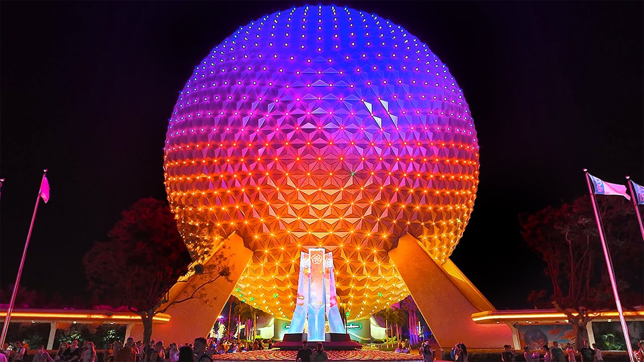 Evening at EPCOT - Sunset and Nighttime Walkthrough & Rides at Walt Disney World