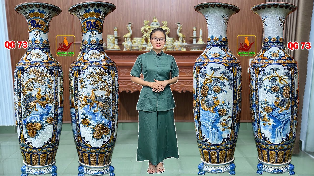 Nâng Tầm Vị Thế Gia Chủ Với Cặp Lộc Bình Tứ Cảnh Đắp Nổi Men Rạn Cực Kỹ Bát Tràng Cực Kỳ Sang Trọng