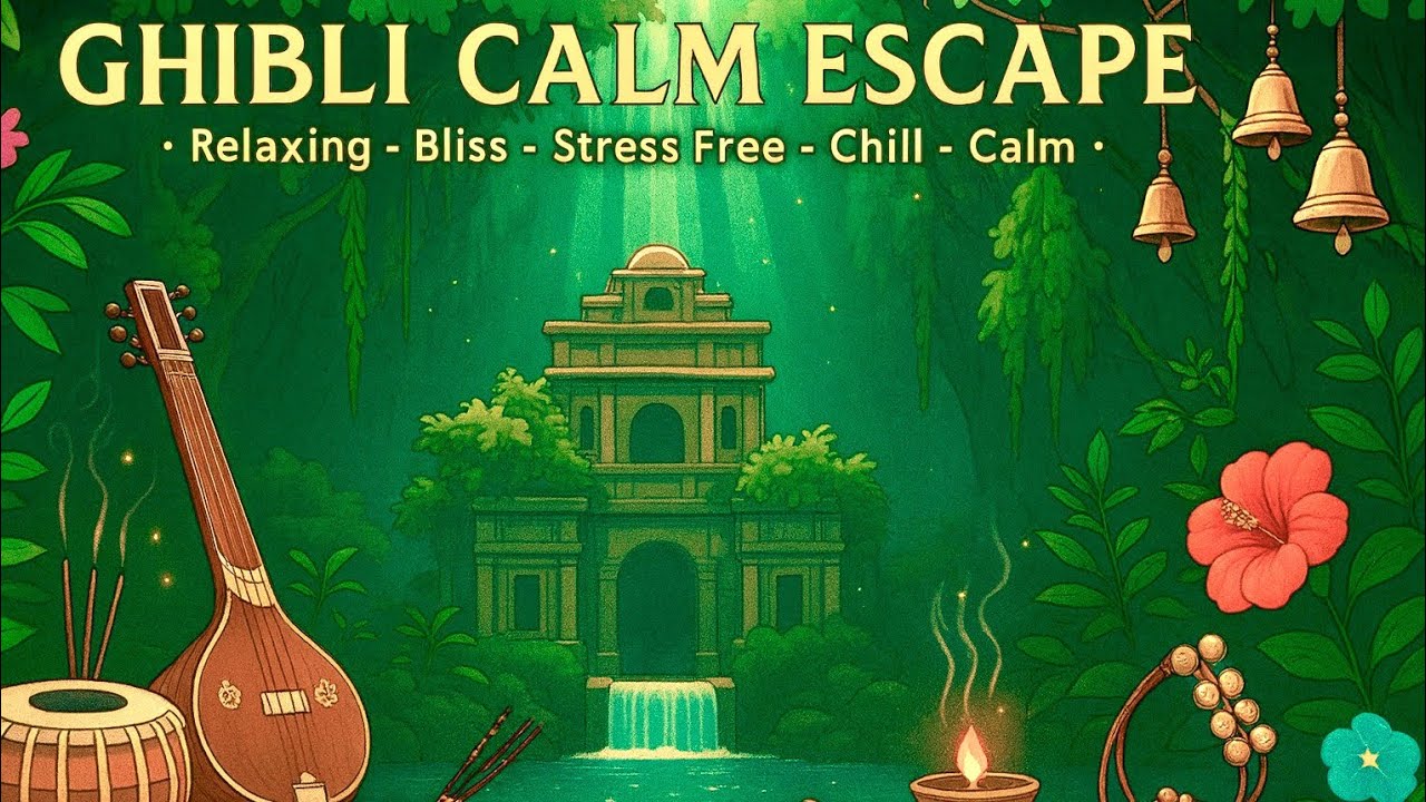 GHIBLI Calm Escape 🌿 Indian Flute & Sitar | Blissful Tabla Meditation Music for Inner Peace
