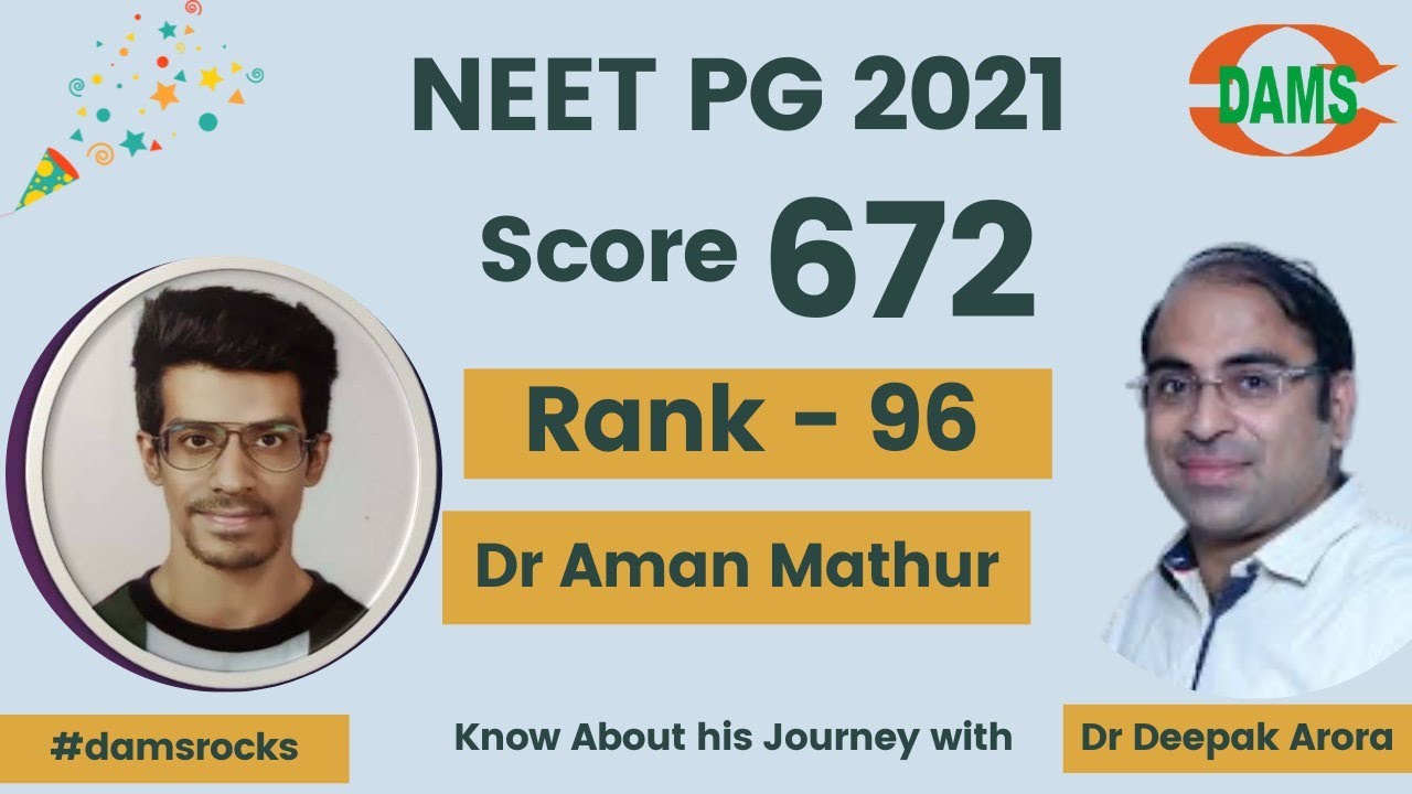 NEET PG 2021 I Rank 96 I Dr Aman Mathur I DAMS Student