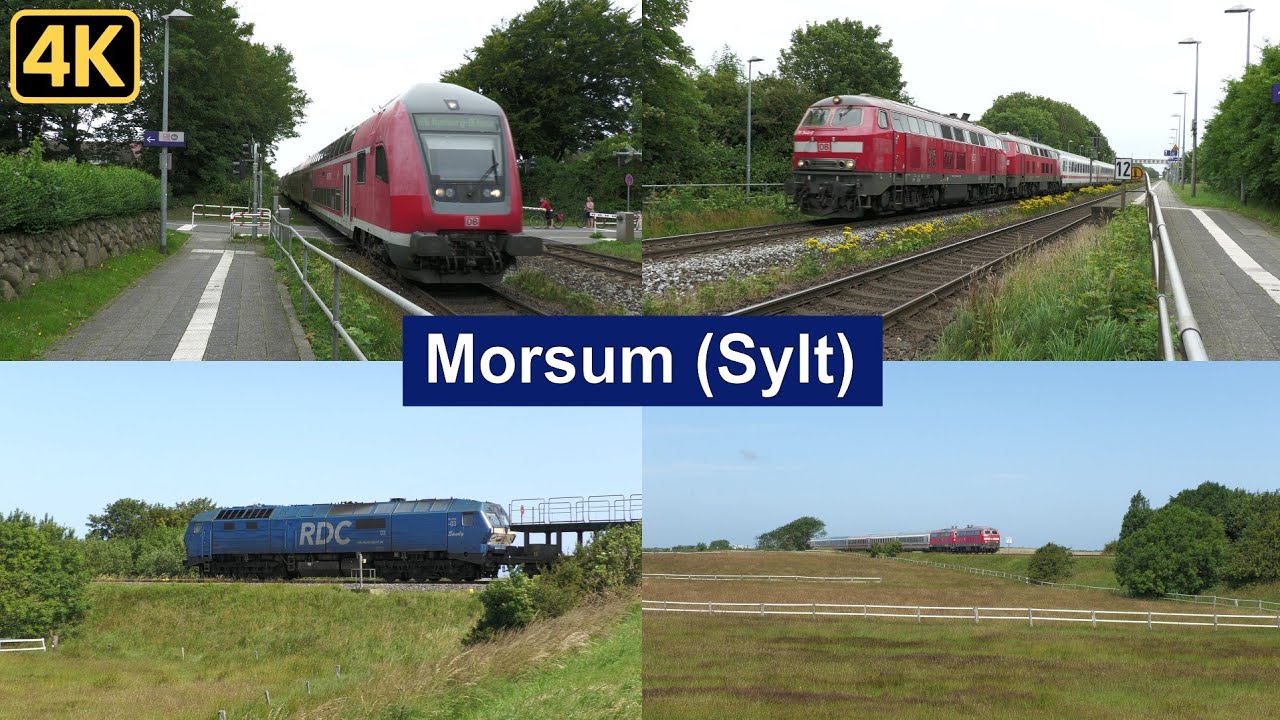 Bahnverkehr in Morsum(Sylt) 2025 mit Br218 + Intercity, DE 2700, Dostos, Autozügen, Br245 & MP-Wagen