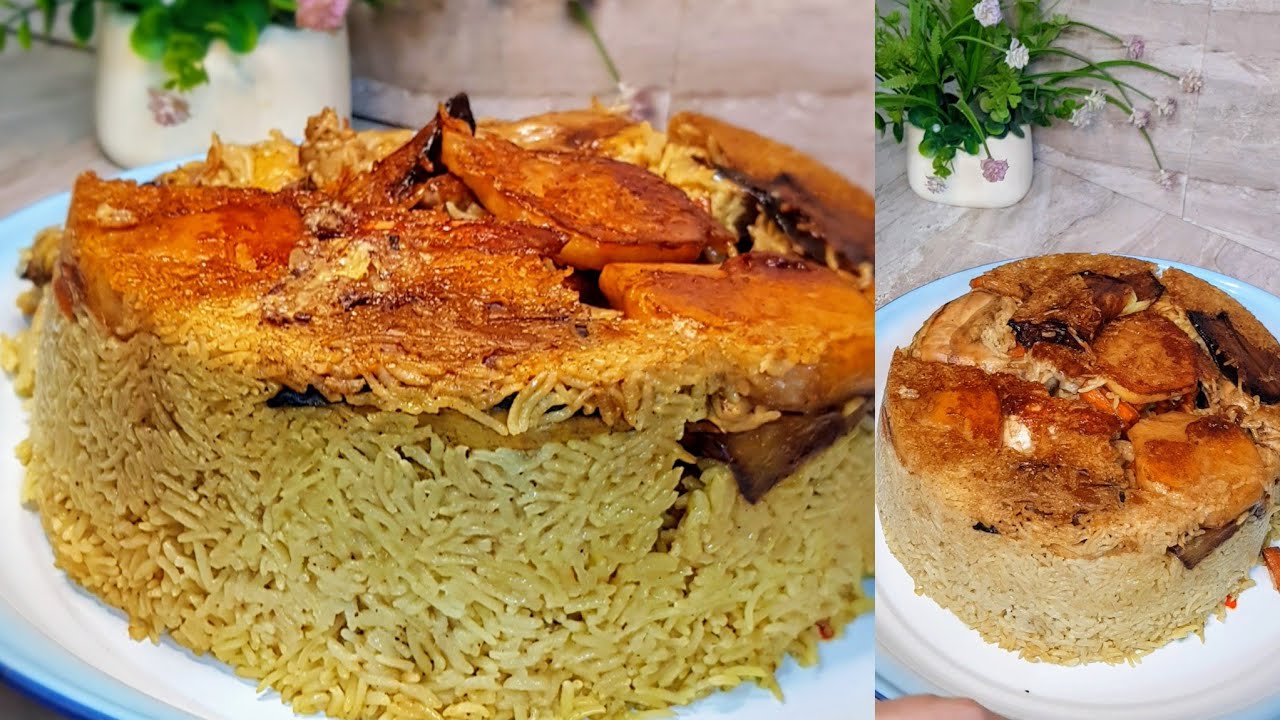 مقلوبة الباذنجان Cooking Eggplant 🍆 With chicken and rice Maqlupa the most FAMOUS Arabian recipe