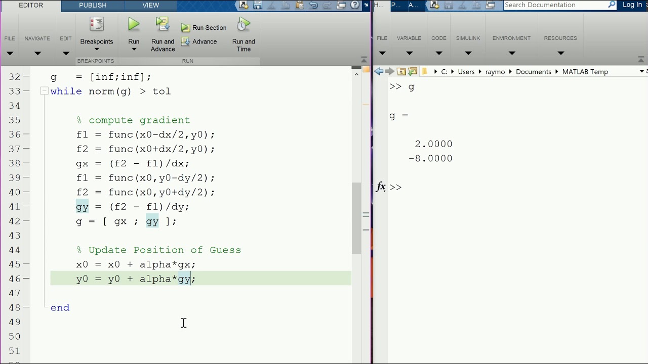 MATLAB Session -- Steepest Ascent Method