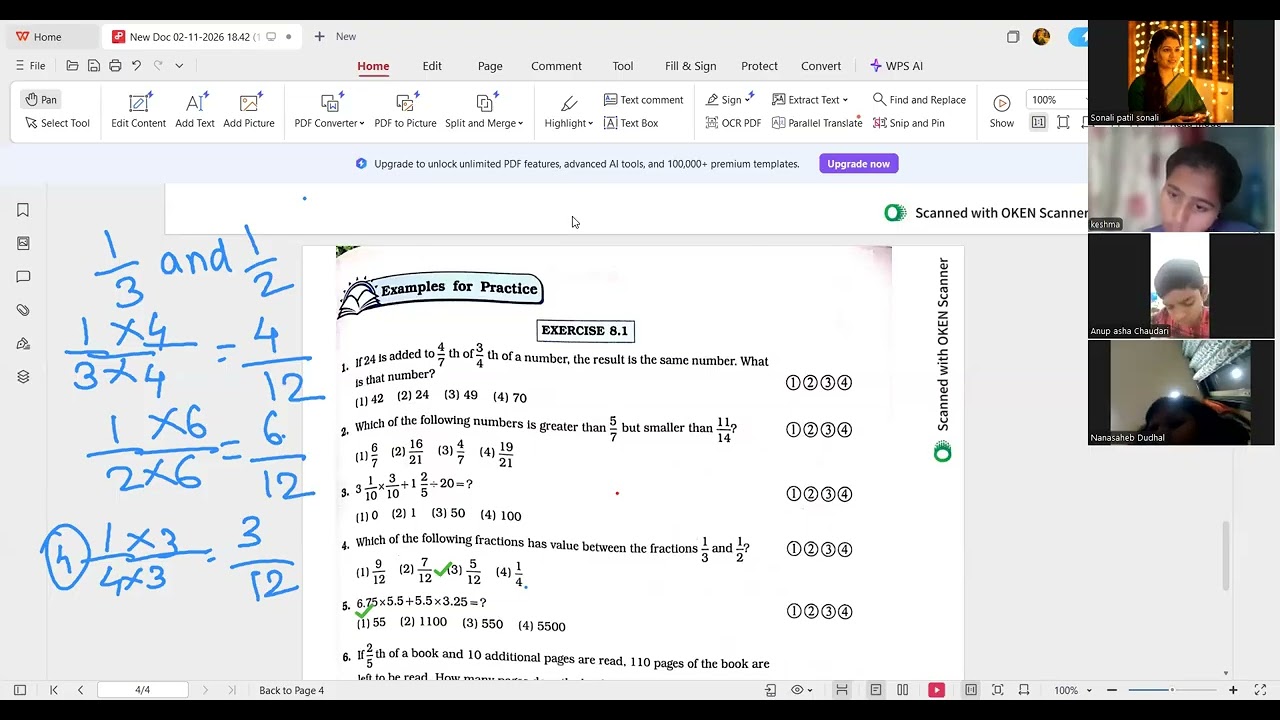 7 th scholarship fraction exercise 
