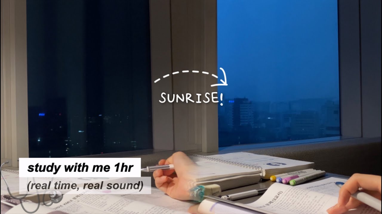 새벽녘 일출 스터디윗미 🌙 with 의대생 4학년 SUNRISE 1HR STUDY WITH ME (real time, no music)