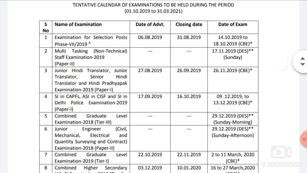Ssc calender 2020