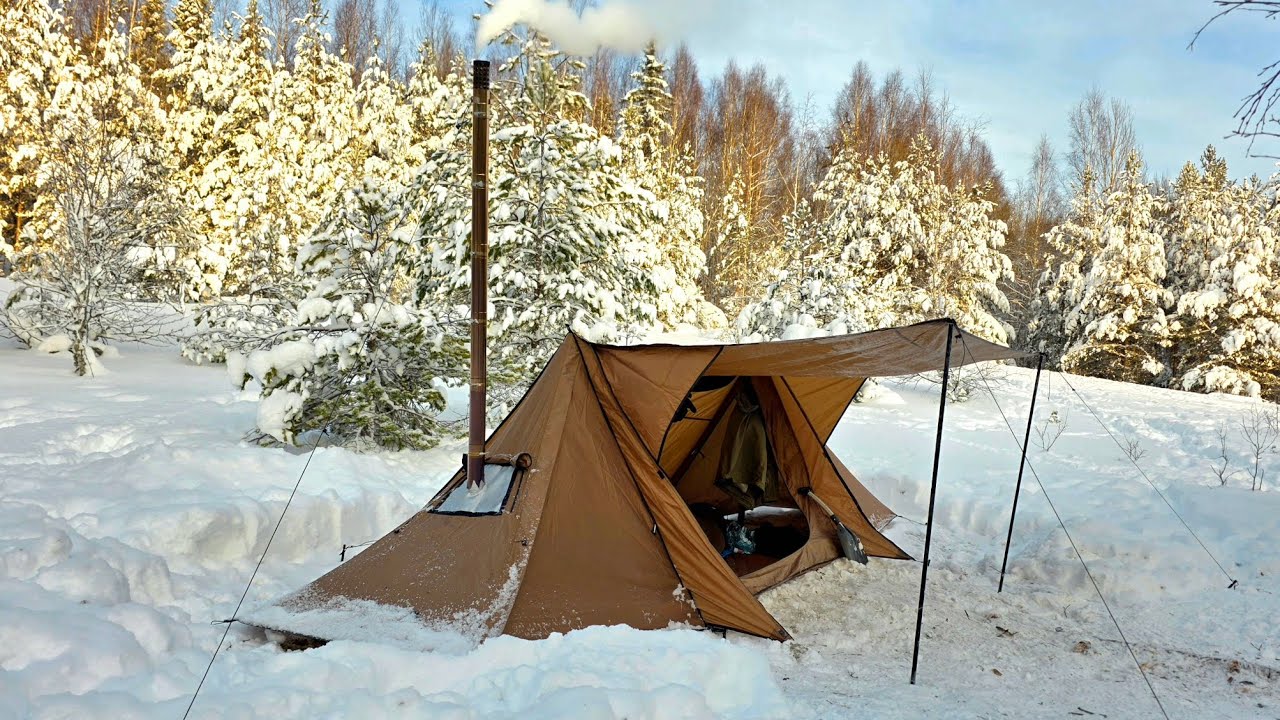 Winter Camping in a Hot Tent | -12°C Alone in the Snow
