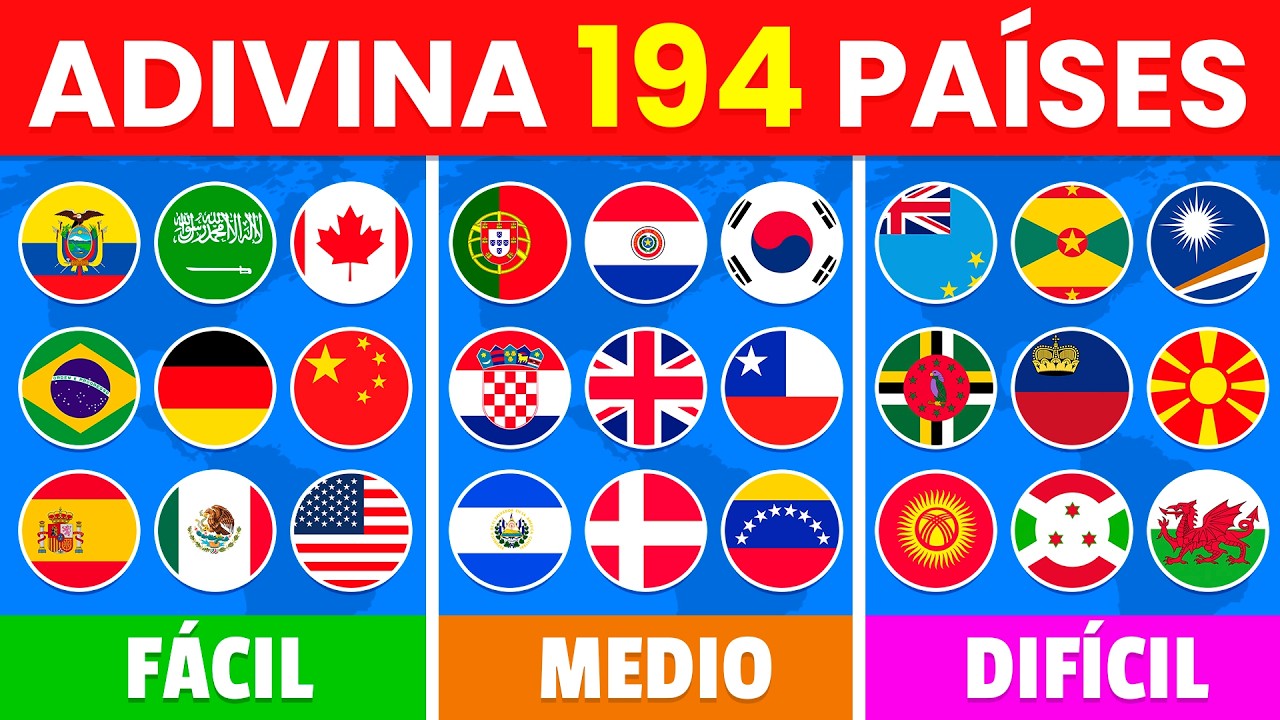 Adivina las 194 BANDERAS del Mundo 🌎🚩con Niveles de Dificultad | &iexcl;El reto DEFINITIVO! ✅