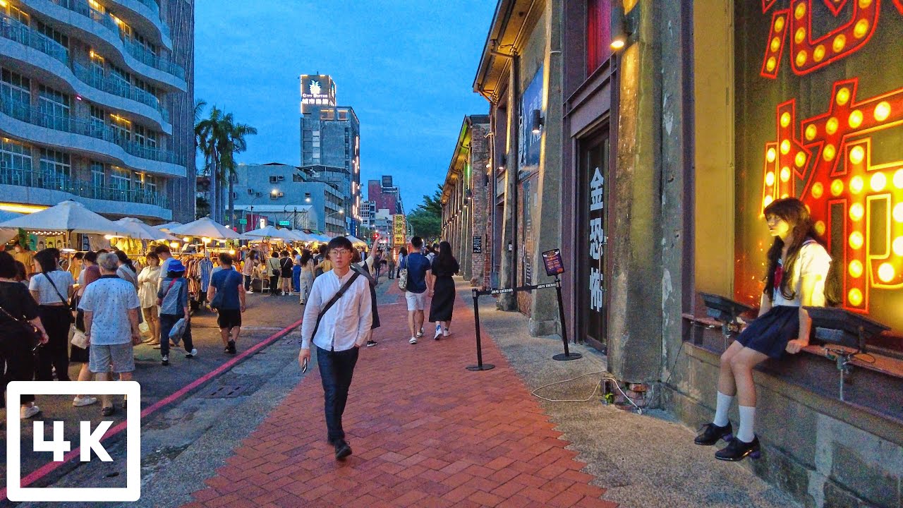 Kaohsiung Riverside  : Pier2 Art Center | Sunday market and beautiful sunset | Taiwan Walk 4K