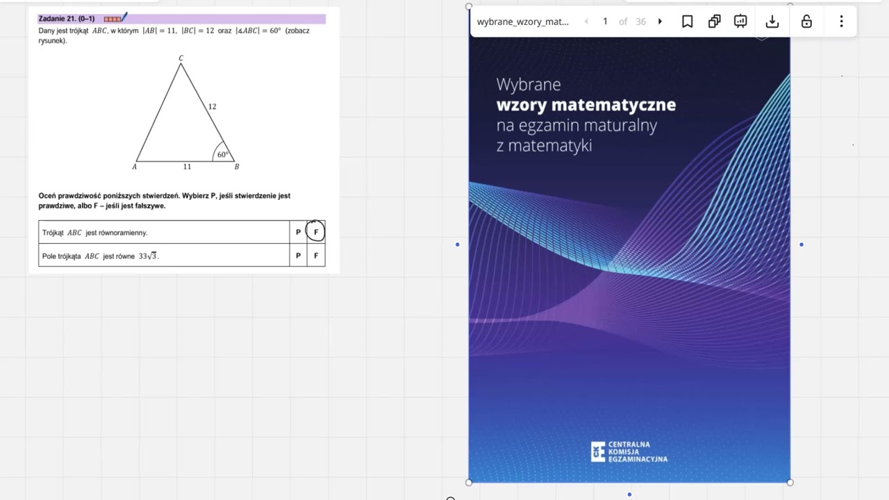 21. Dany jest trójkąt 𝐴𝐵𝐶, w którym |𝐴𝐵| = 11, |𝐵𝐶| = 12 oraz |∡𝐴𝐵𝐶| = 60° (zobacz rysunek).