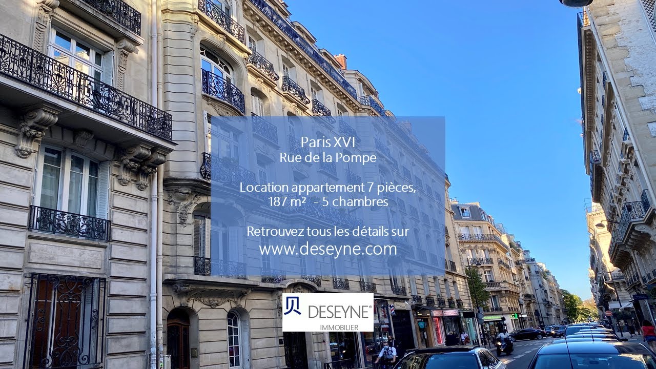Location appartement vide Paris 16, rue de la Pompe, 7 pièces, 5 chambres