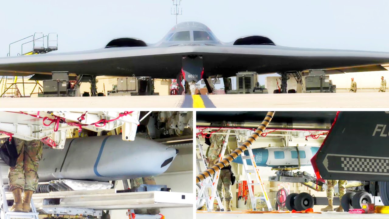 Munitions Airmen load B-2 Spirit conventional weapons during Global Strike Challenge 2021