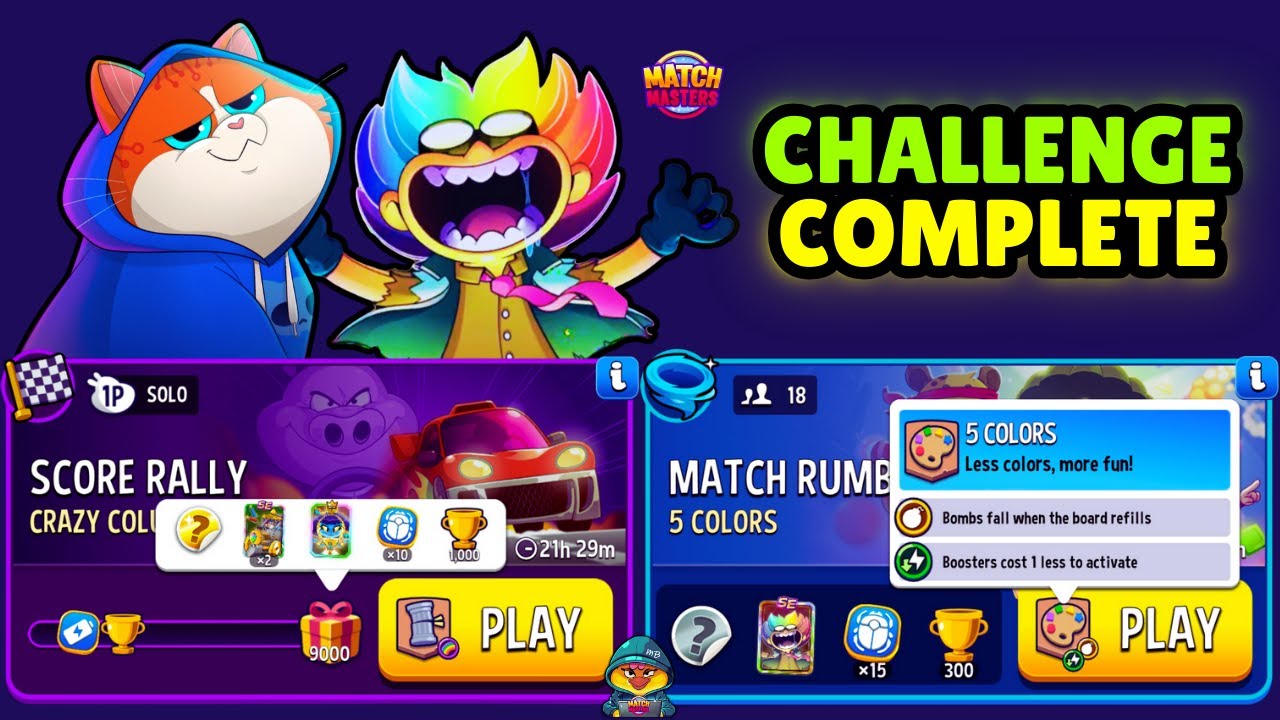 Crazy Columns + Rainbow Solo Challenge Score Rally 9000 points/ 18 players Match Rumble 5 Colors