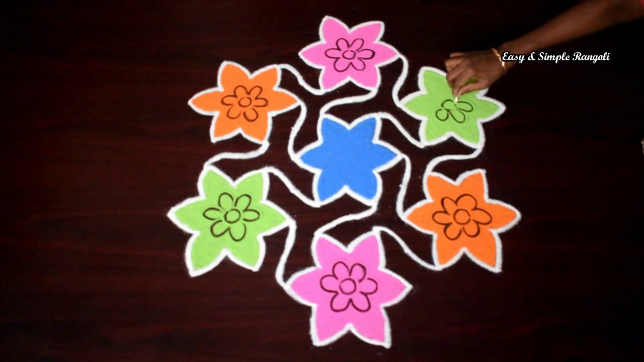 Easy Rangoli Design | Simple kolam designs with 11X6 Middle Dots | Simple muggulu designs