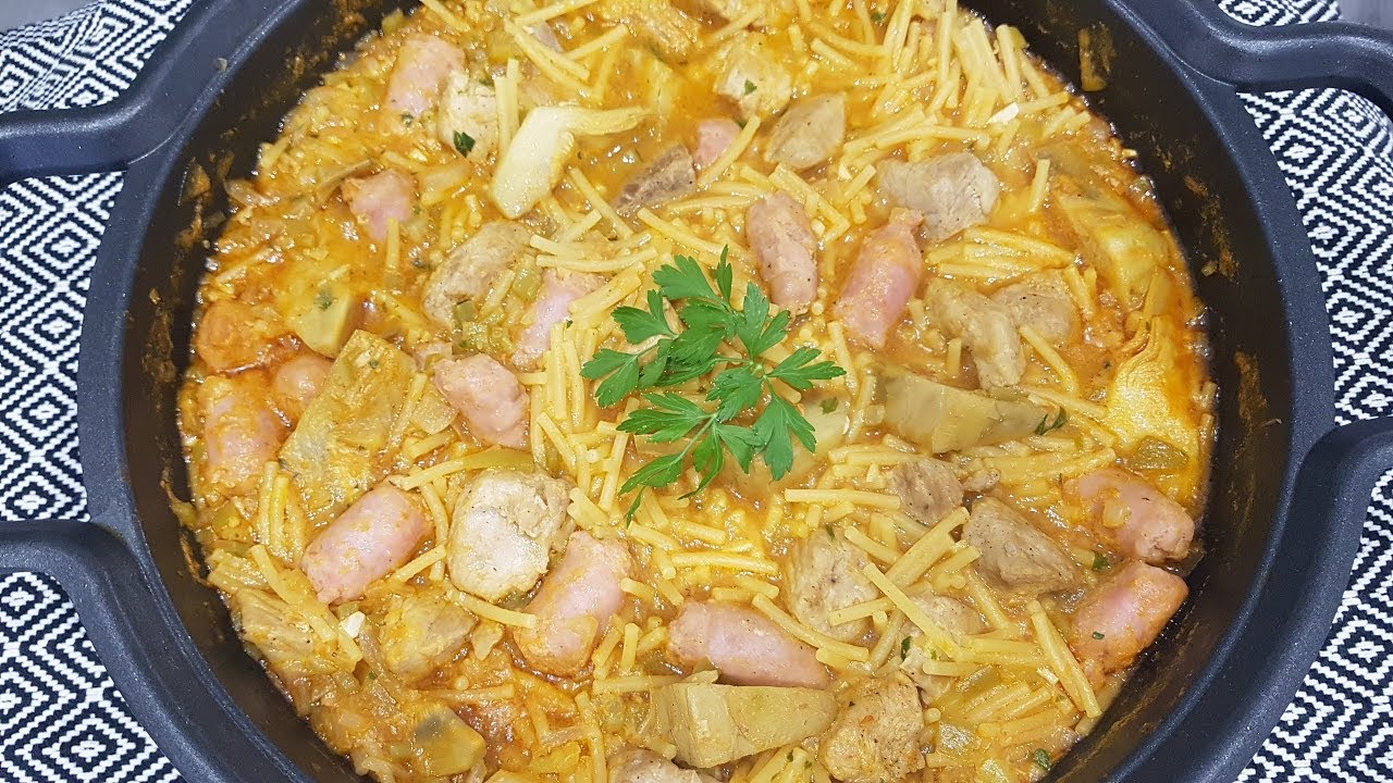 Fideos a la cazuela con magro y alcachofas !!!