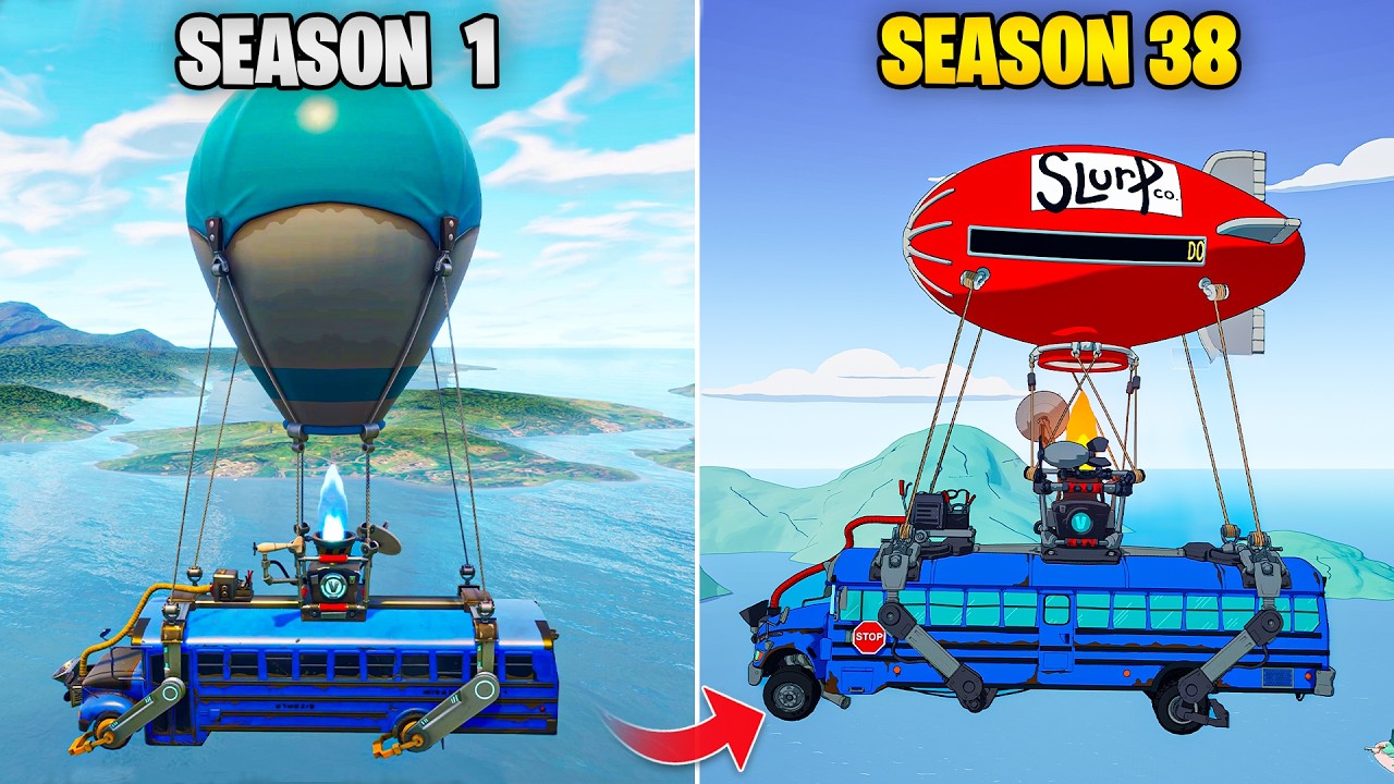 Evolution of Fortnite Battle Bus (Chapter 1 Season 1 - Chapter 6 Mini Season 2 Simpsons)