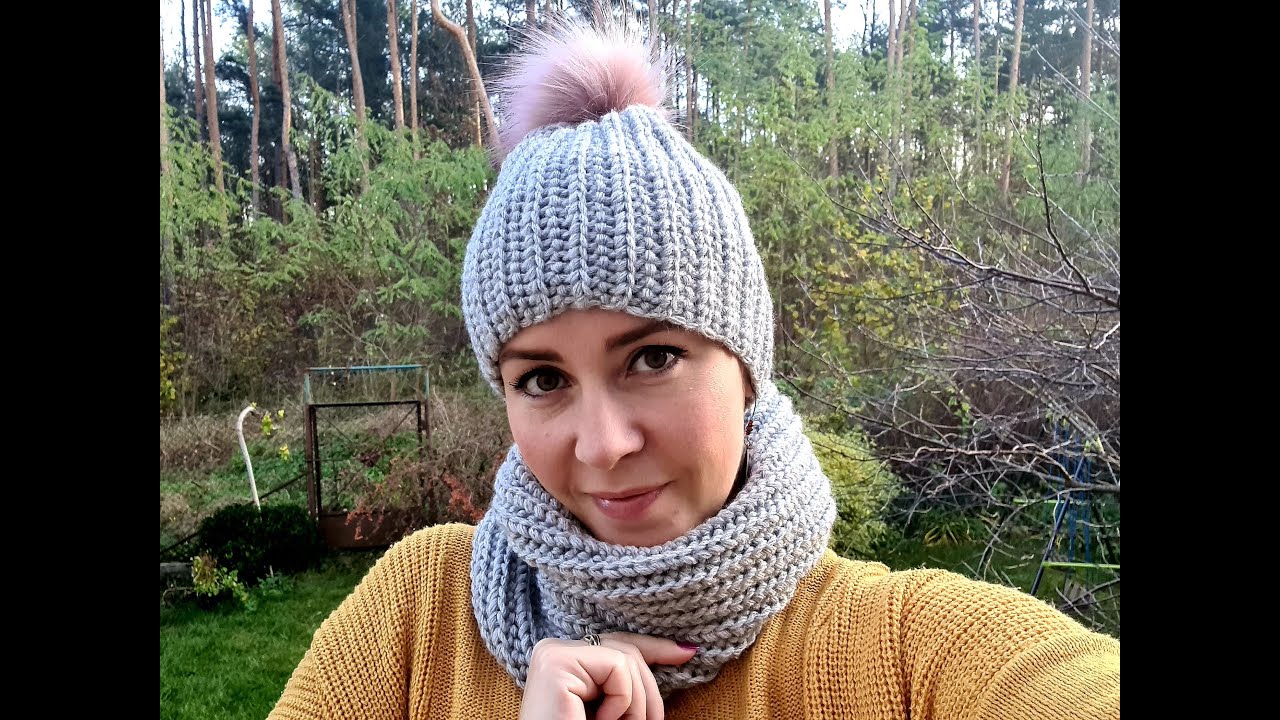 Komin na szydełku, zestaw z czapką. How to crochet an infinity scarf