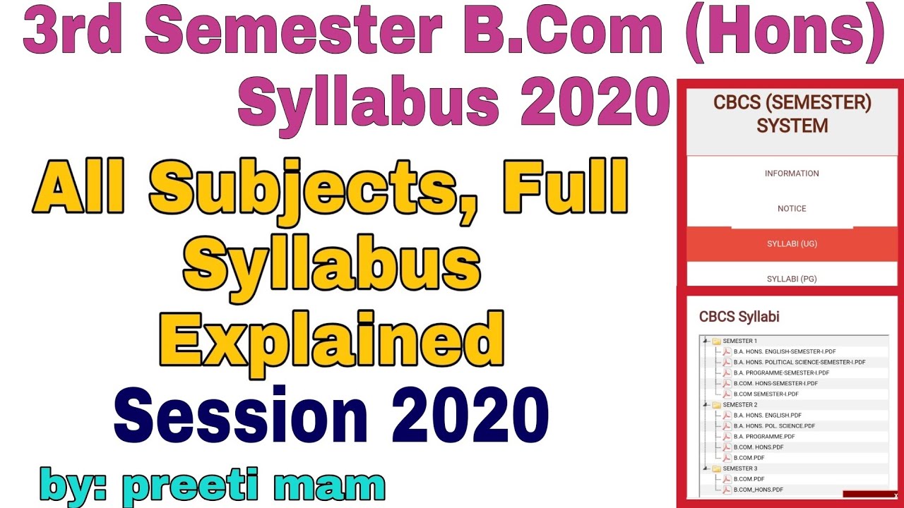 B.com (Hons.) 3rd Semester all Subjects, Full Syllabus and Subject List Explained || Must Understand