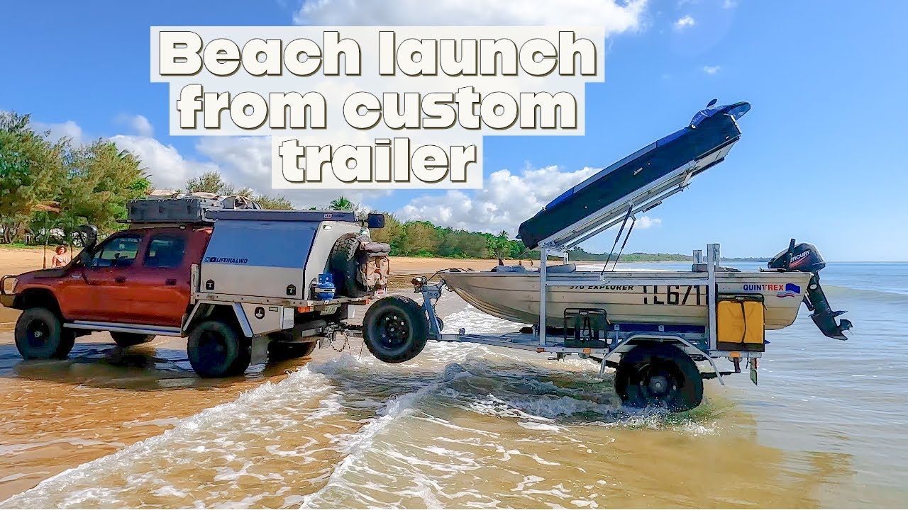 FIRST BEACH LAUNCH OF BOAT FROM CUSTOM OFF-ROAD BOAT TRAILER