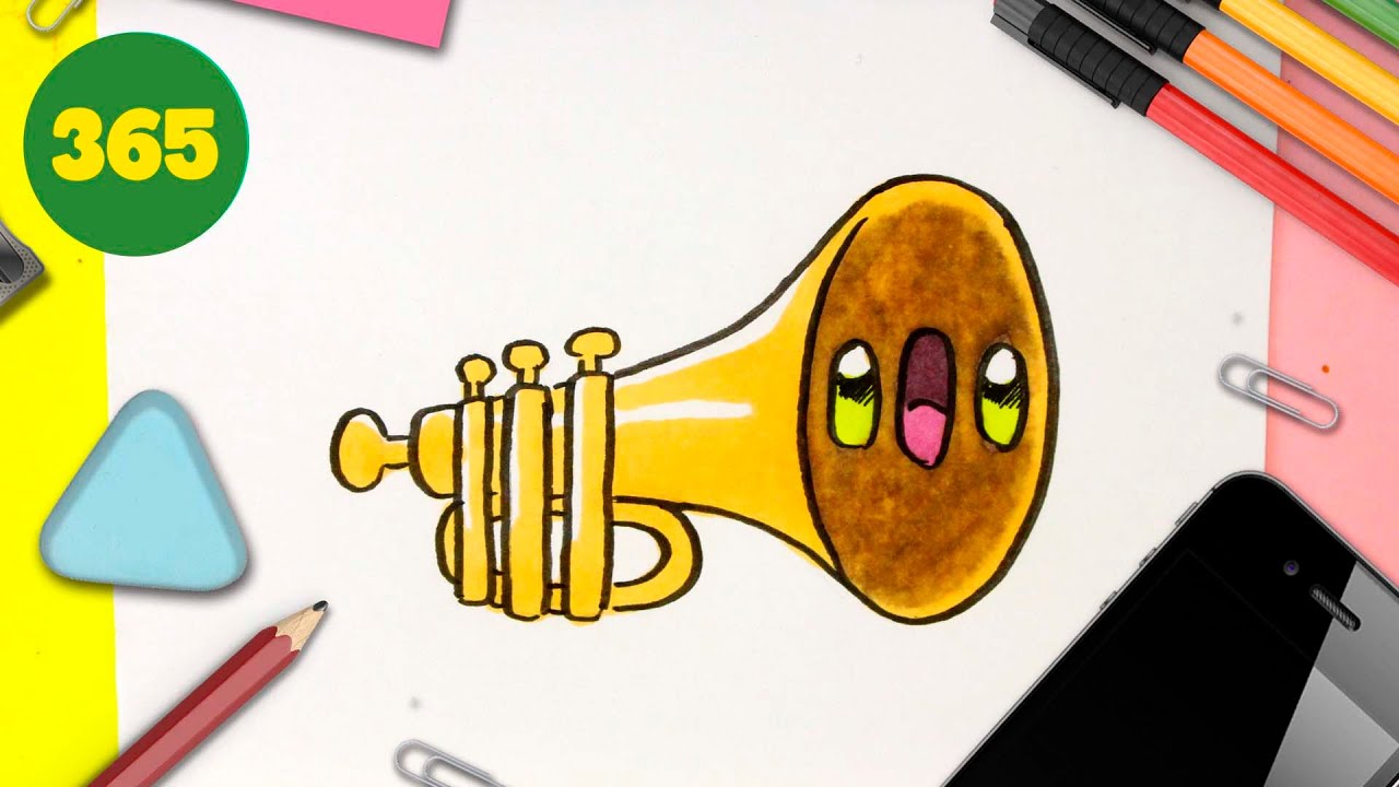 Comment dessiner une trompette kawaii étape par étape