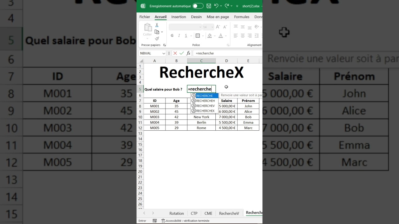Le super pouvoir cach&eacute; d'Excel RECHERCHE X 🥸 #excel #exceltips #lentrepreneur #recherchex