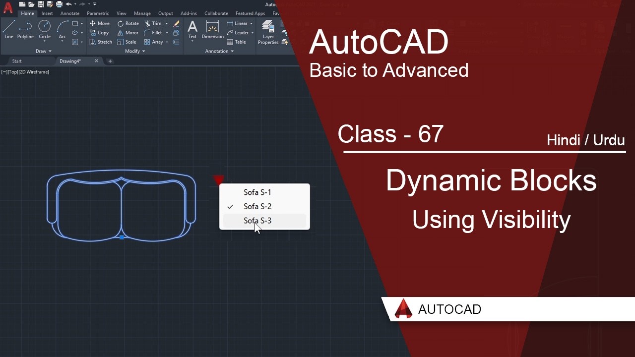 AutoCAD Class 67 – Dynamic Blocks (Using Visibility) Full Tutorial in Urdu & Hindi | AutoCAD Tools
