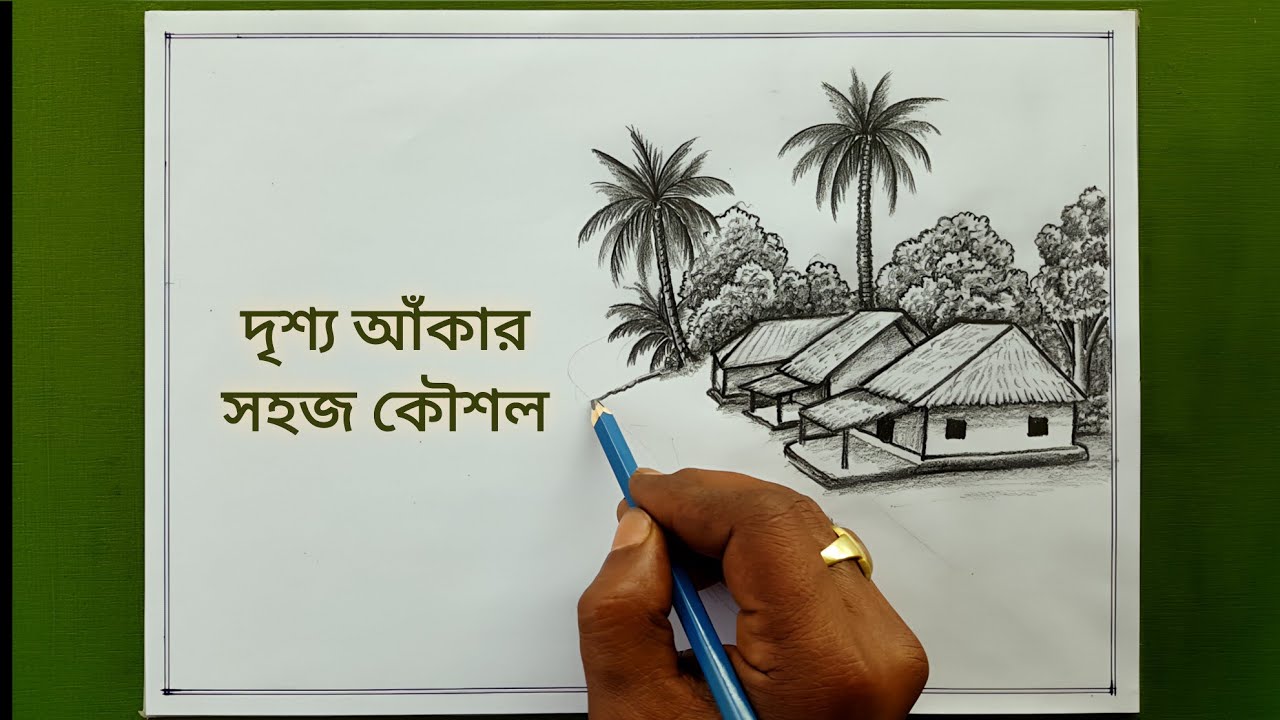 learn to draw beautiful village scenery 