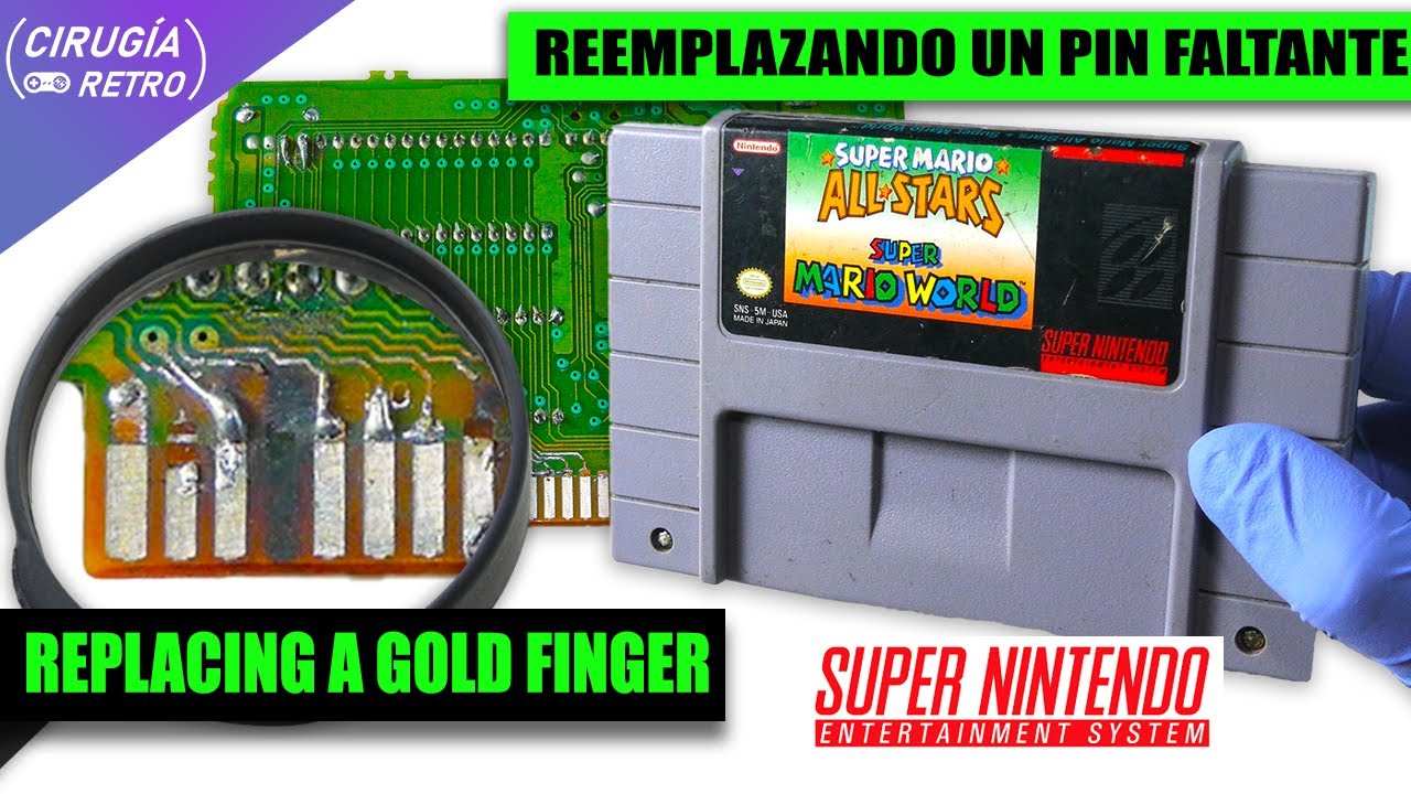 Reemplazando el pin de una placa de un cartucho de SNES: Operación Super Mario World + All Stars