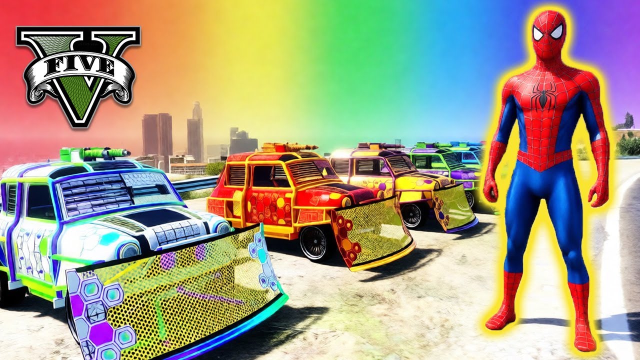 SPIDERMAN GTA V Crazy Race Challenge with Super Cars   GTA 5 Superheroes Car Stunt Race