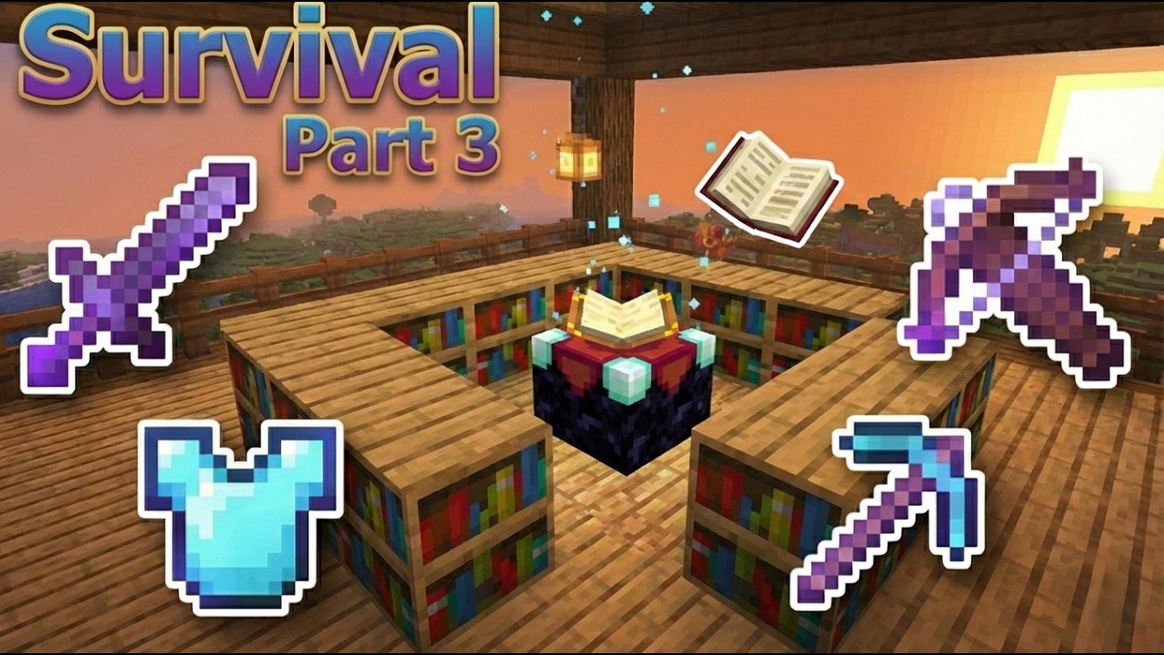 Massive Upgrade Episode! Full Diamond Gear + Enchanting Room BuiltMinecraft Survival Part 3