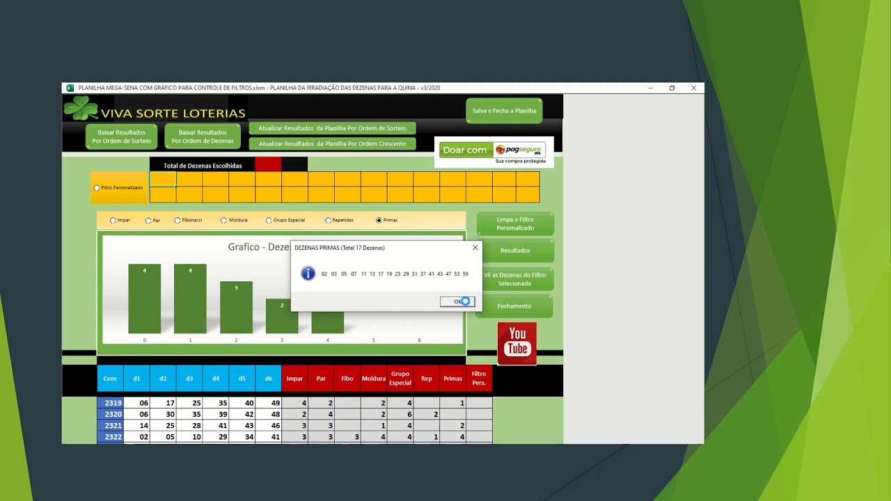 PLANILHA MEGA &ndash; SENA &ndash; GR&Aacute;FICO PARA CONTROLE DE FILTROS