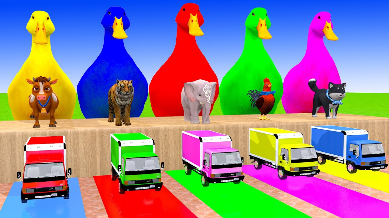 Long Slide Game With Cow Elephant Gorilla Hippopotamus Tiger 3d Animal Game Funny 3d Animals