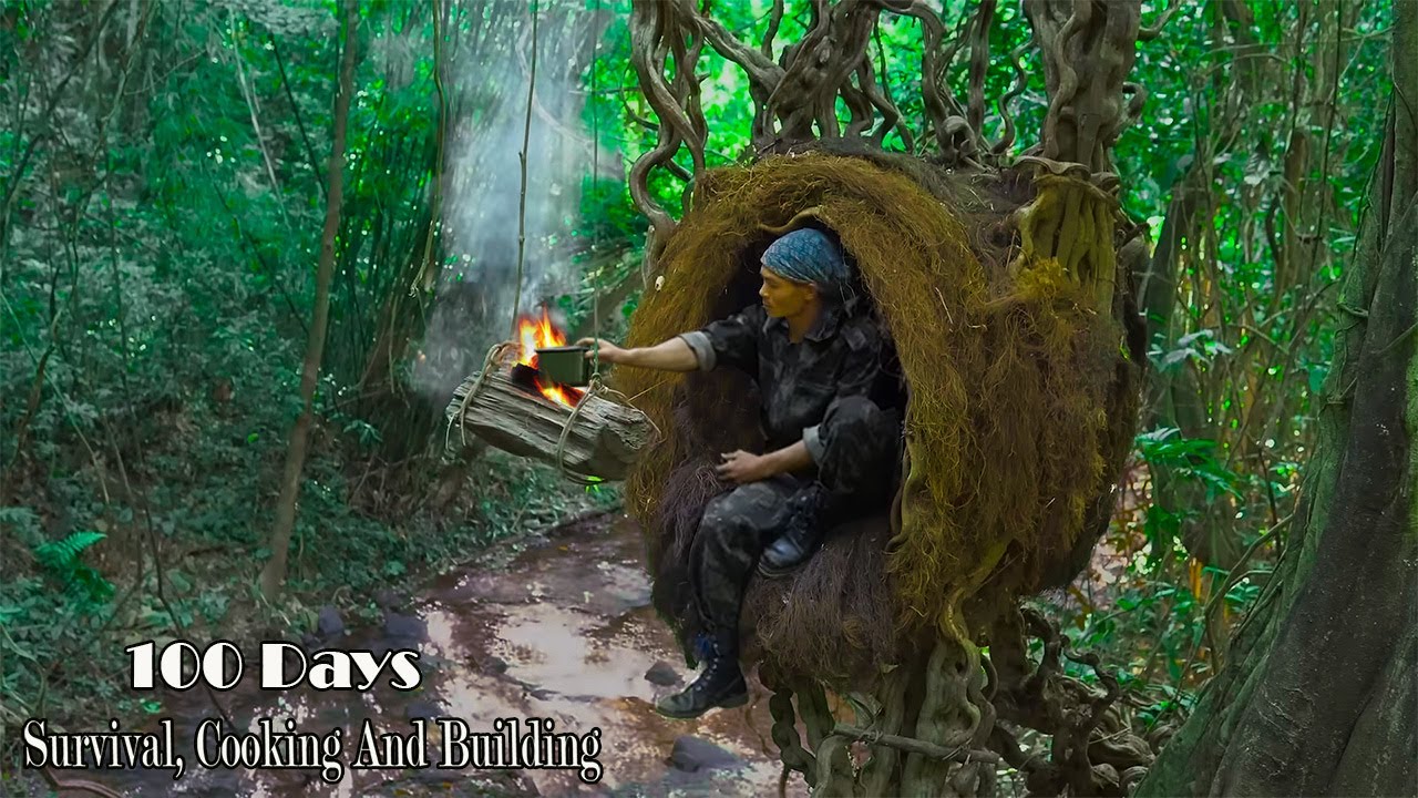 100 Days Survival Challenge - Survival Alone In The Rainforest | Build a Tree House