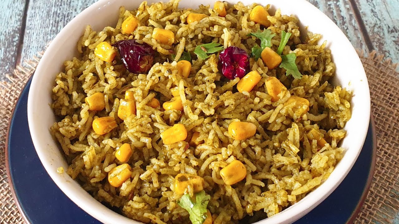 Palak Corn Pulao Recipe | पालक पुलाव | Spinach Corn Rice | Kids Lunch Box Recipe |  Pulao Recipe