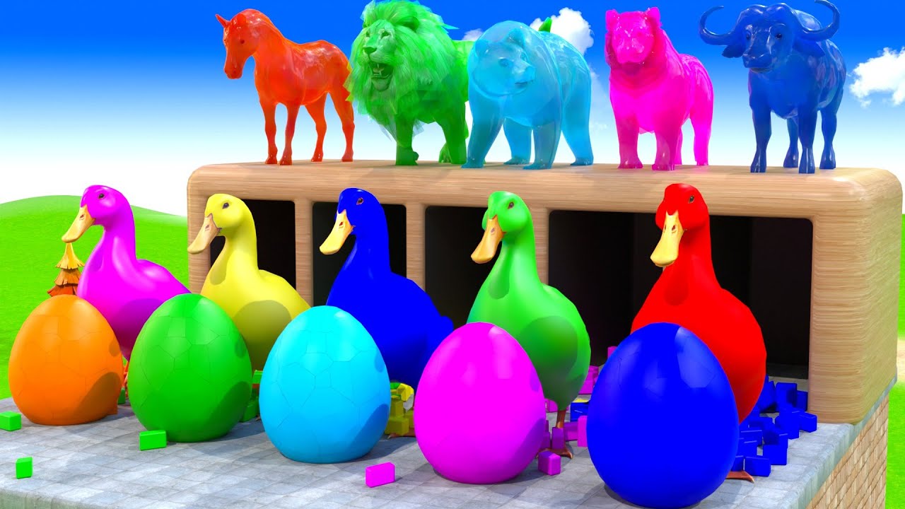 5 Giant Duck Wild Animals Cage Game Cow Gorilla Rhinoceros Elephant Sheep Crossing Fountain
