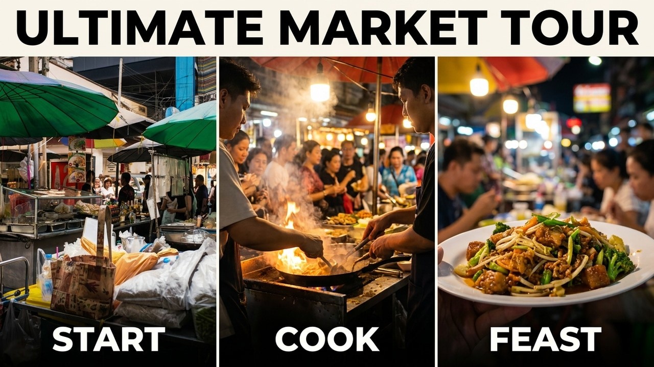 Bangkok Night Street Food Market 🇹🇭 Local Dinner & Evening Atmosphere 4K