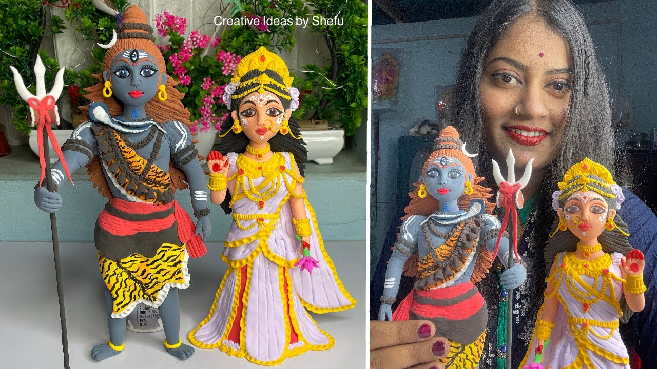 DIY how to make Shiv & Parvati idol with clay || small clay shiv & mata parvati murti making