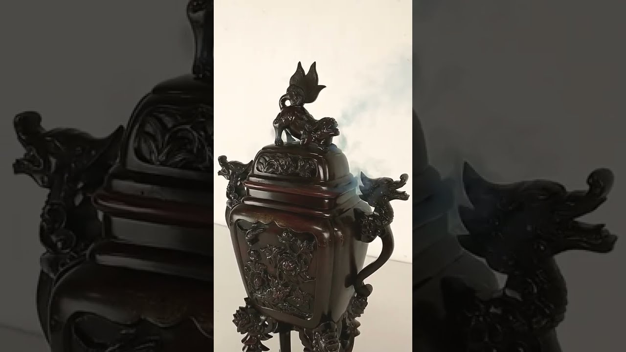 Chinese Antique Bronze Incense Burner or Censer, Foo Dog Finial