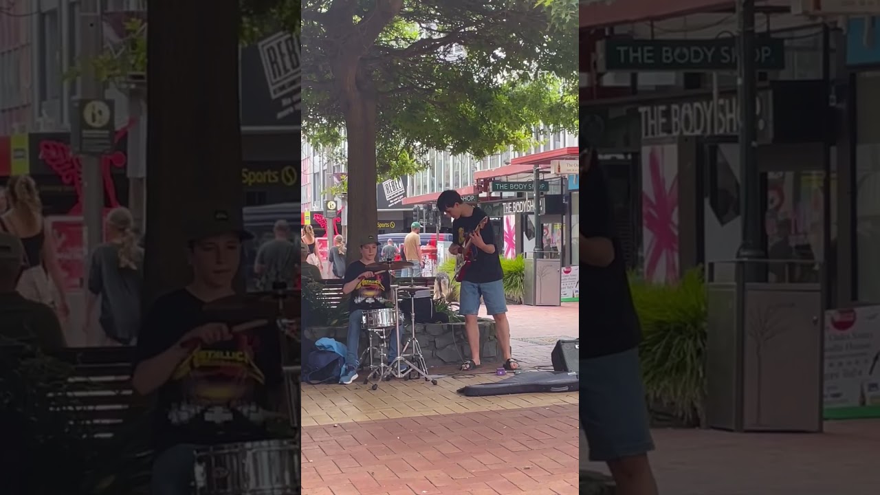 All The Small Things - blink-182 | Busking in Cuba Street #punk #streetperformers #guitar #drumsolo