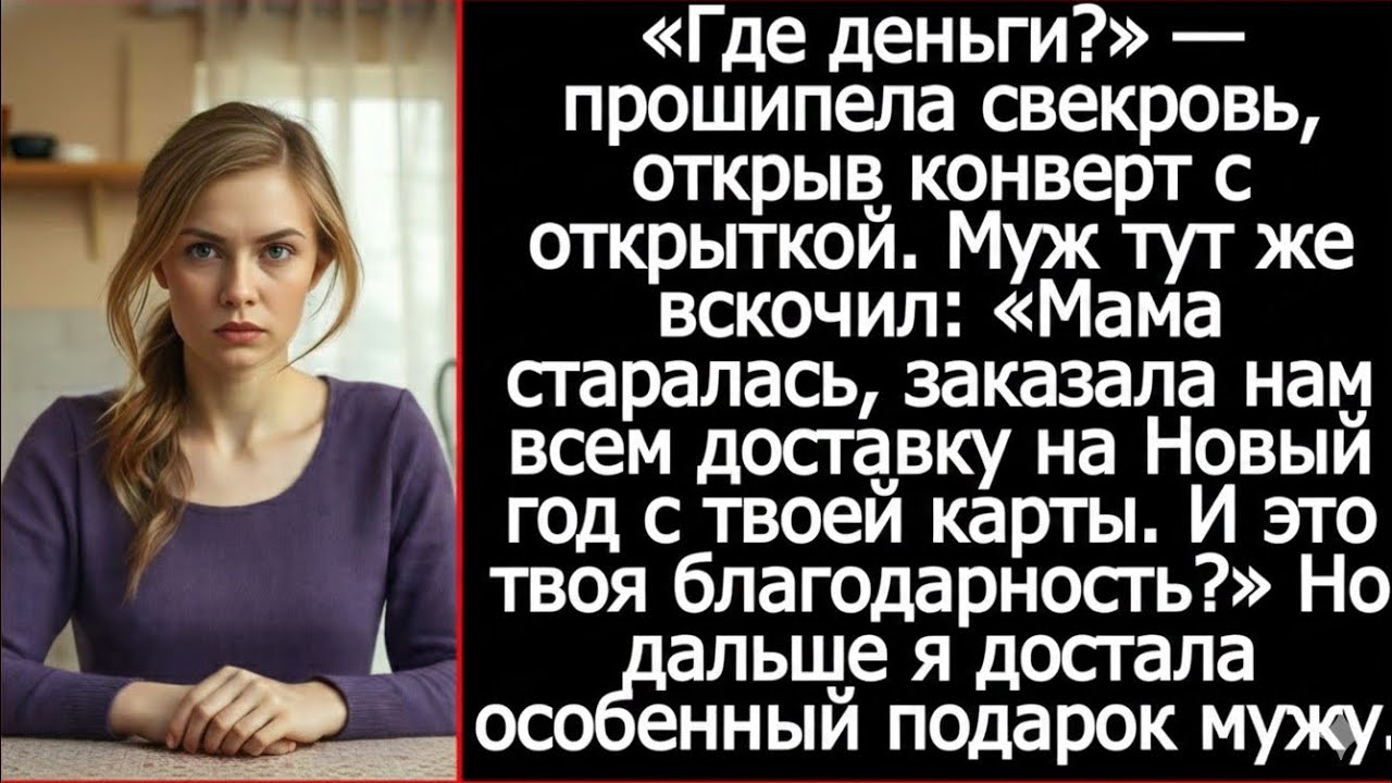 «Где деньги?» — прошипела свекровь, открыв конверт с открыткой. Муж замер от моего ответа.