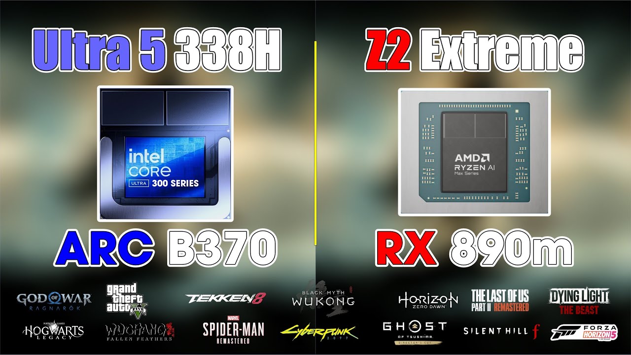 AMD Z2 Extreme vs Intel Core Ultra 5 338H - ARC B370 vs Radeon 890M: Gaming Benchmark & Comparison