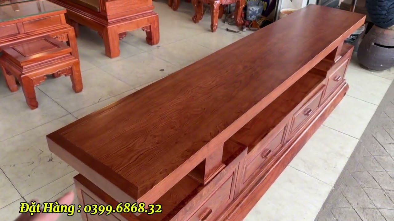 Sơn Pu Theo Màu // Mẫu Kệ Tivi Sofa Mặt Phẳng Dài 2m40 Gỗ Hương Đá 